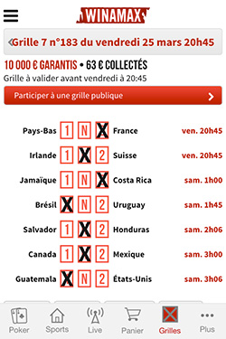 Exemple de grille sur l'appli Grille sur l'app Winamax