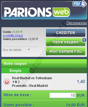 Enregistrement d'une mise avec un Iphone sur le site Parionsweb Photo d'une prise de pari sur le site mobile de Parionsweb