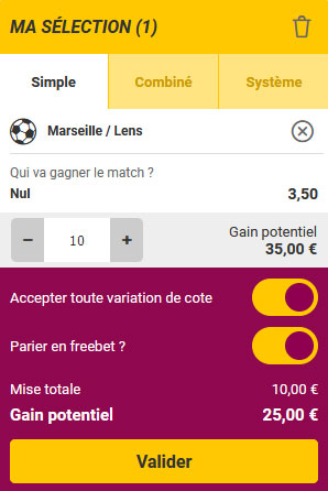 Exemple de pari avec freebet Freebet sur Feelingbet