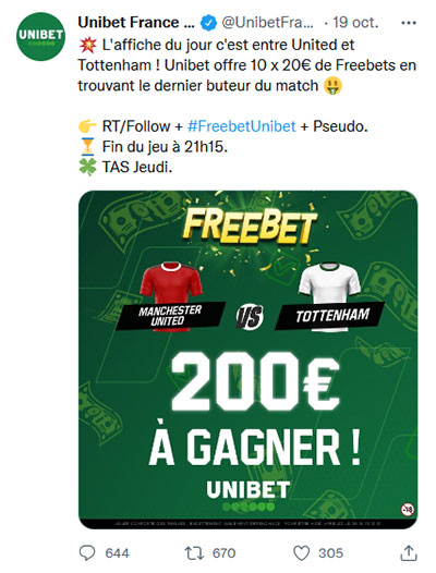 Freebets Unibet sur Twitter