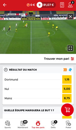 Live et video streaming sur l'app Betclic