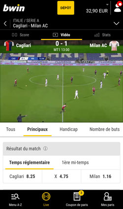 Pari en direct sur l'app Bwin