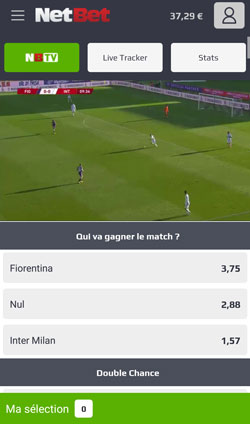 Streaming sur l'appli Netbet