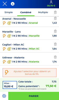 Pari combiné sur l'appli ParionsSport