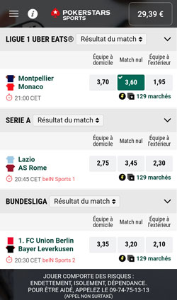 Pari sur la Ligue 1 avec l'appli Pokerstars Sports