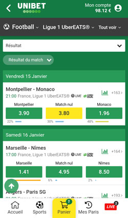 Pari Ligue 1 sur l'appli Unibet