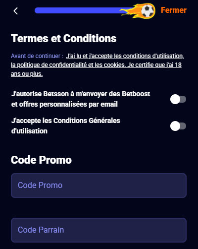 Choix du code promo Betsson