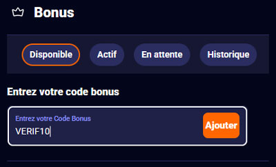 Saisie du code Verif10