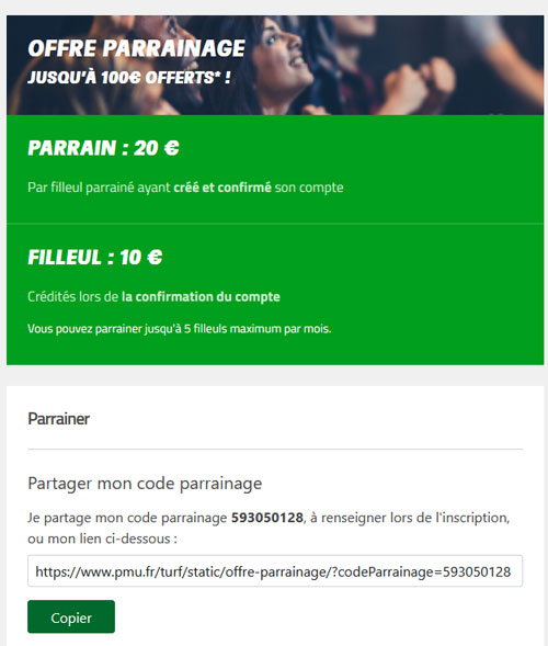 Code parrain Pmu