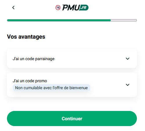 Choix du code avantage Pmu
