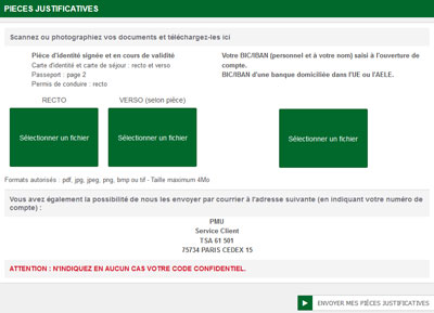 Envoi des pièces justificatives pour Pmu