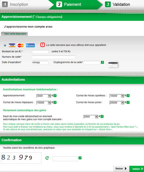 Inscription Pmu - Etape 2 Inscription Pmu - Déposer de l'argent