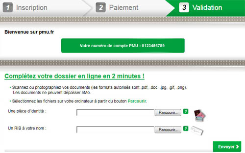 Inscription Pmu - Etape 3 Inscription Pmu - Envoi des pièces justificatives