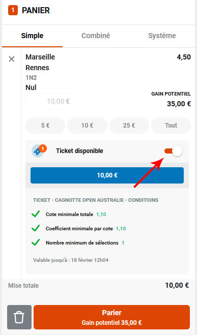 Panier Pmu avec 1 ticket sport