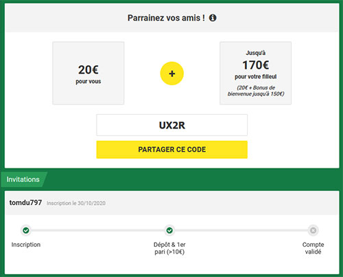 Code parrain Unibet