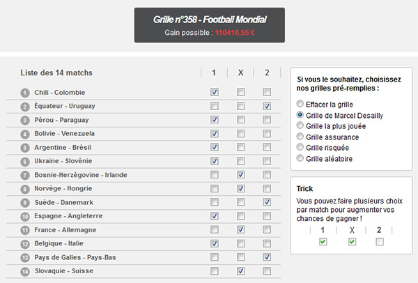 Exemple de jeu Betclic14 Loto Foot Betclic 14