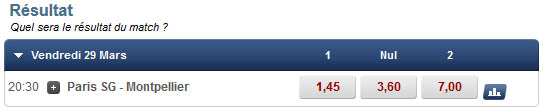 Exemple de cotes chez Betclic pour PSG - Montpellier Exemple de cote au football