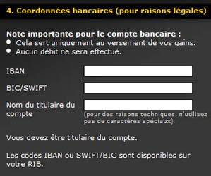 Saisie des identifiants bancaires chez Bwin Inscription Bwin - saisie des identifiants bancaires