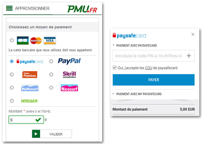 Paiement Paysafecard sur Pmu