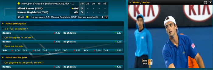 Capture Bwin du match Ramos-Baghdatis