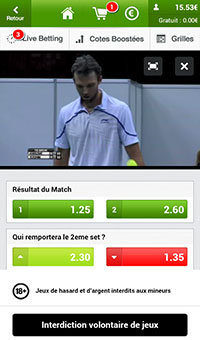 Capture d'écran unibet live application